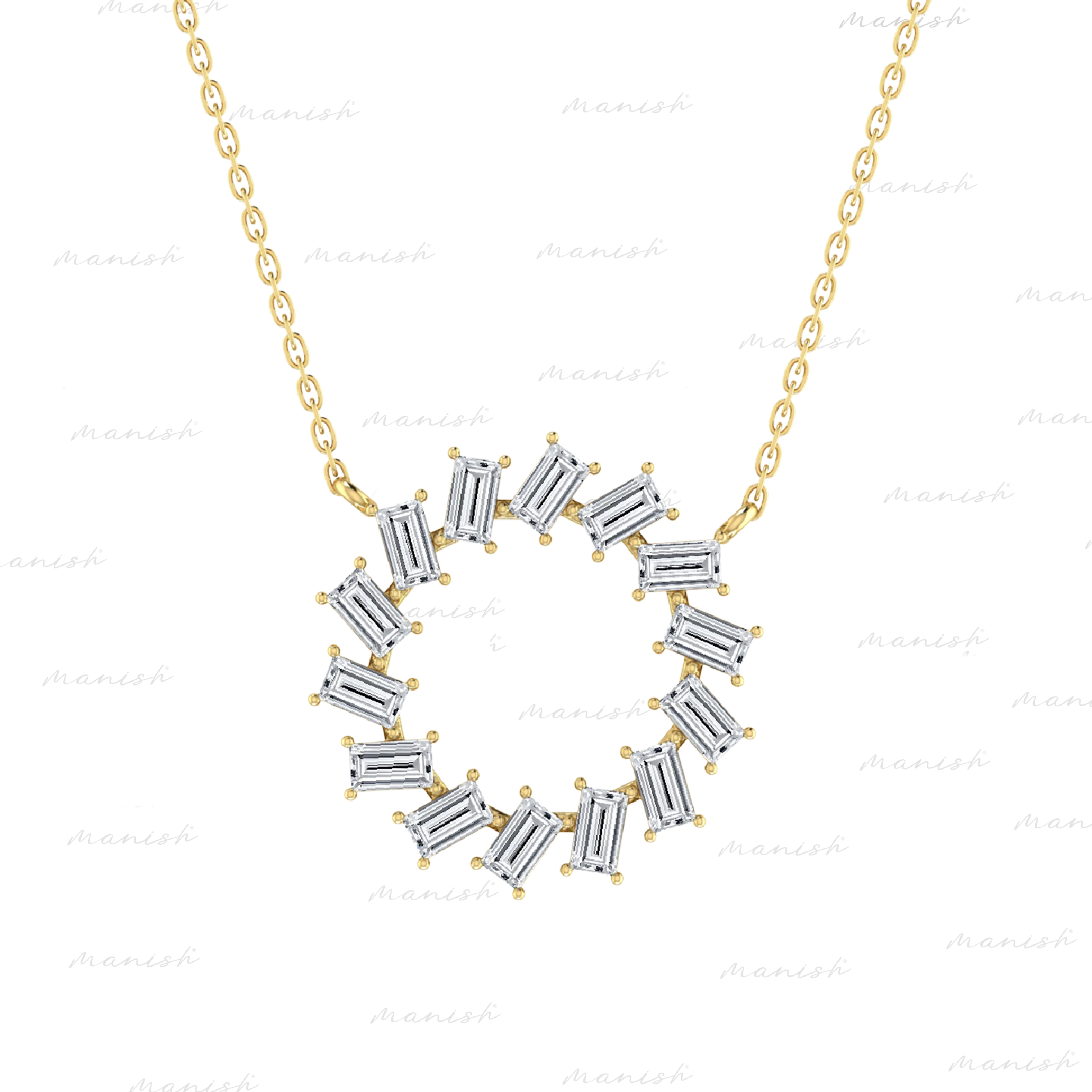 Baguette Diamond Circle Pendant Necklace